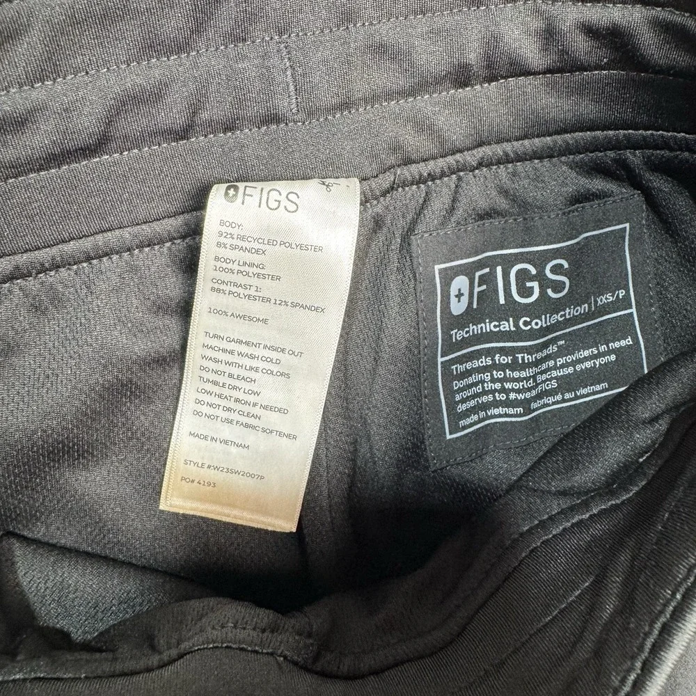 FIGS Scrub Pants Technical Collection Women's XXS/P Petite Black W23SW2007